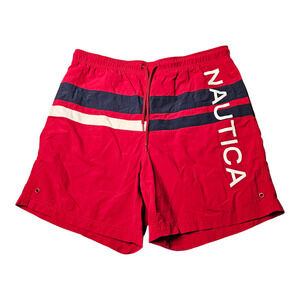 NAUTICA Shorts Mens Medium Red Swimming Navy Beach‎ Trunks Spell Out
